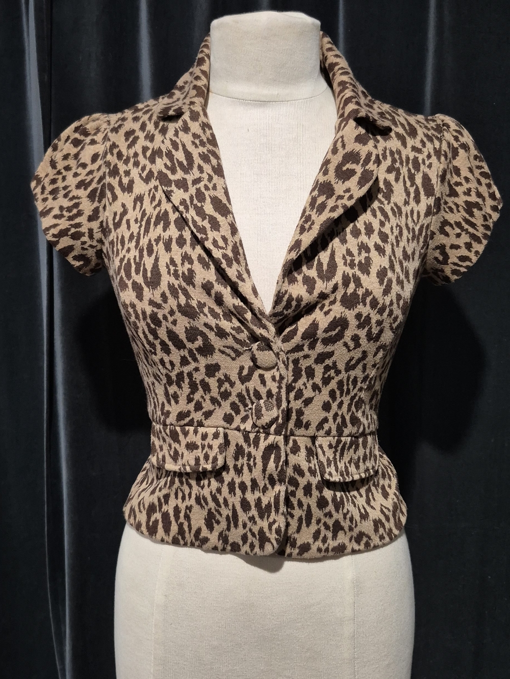Guess Leopard Print Short Sleeve Blazer Jacket - Brown & Tan Box A